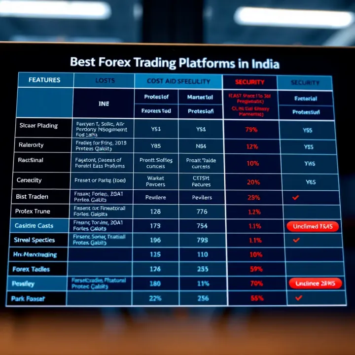 Comparison chart highlighting features, costs, and security of various forex trading platforms in India