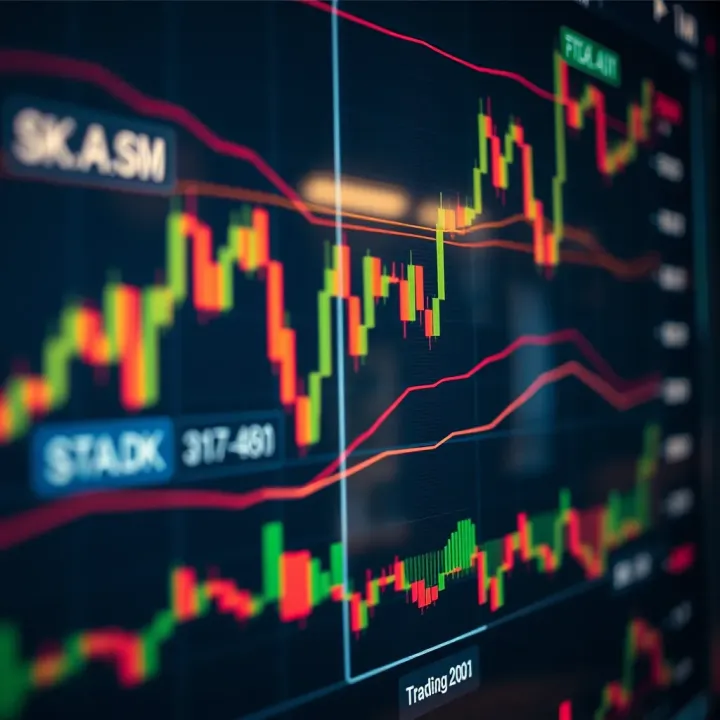 Stock market chart with intraday trading indicators and candlestick patterns