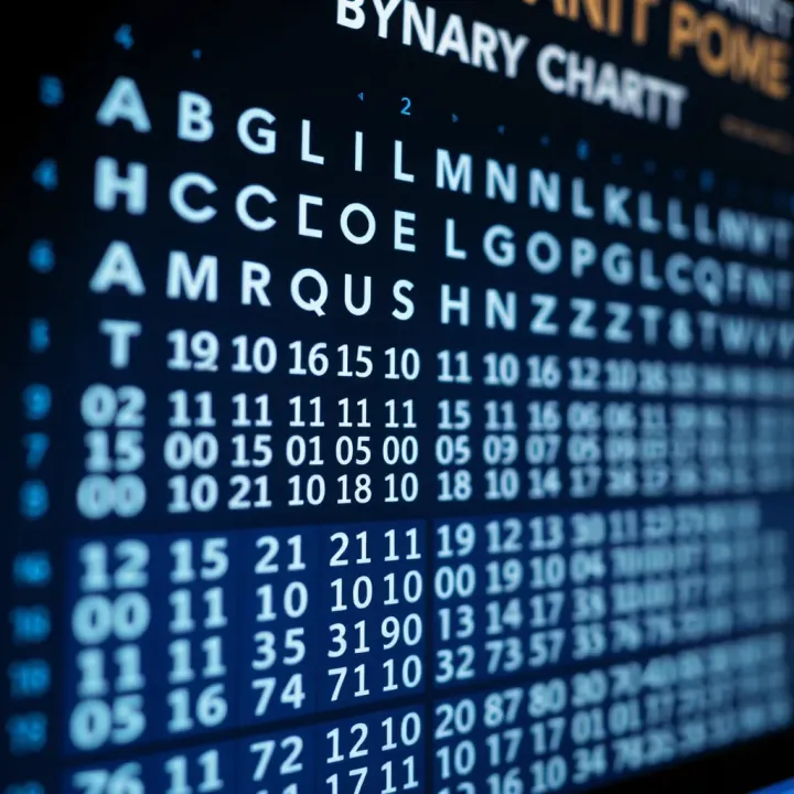 Diagram showing the binary code representation for each letter of the English alphabet