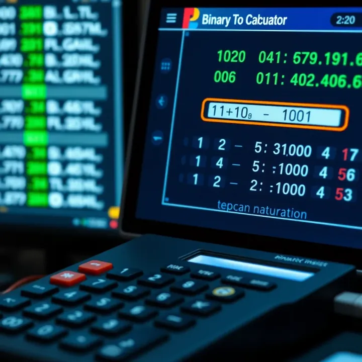 Screenshot of a binary to decimal calculator interface with input and output fields