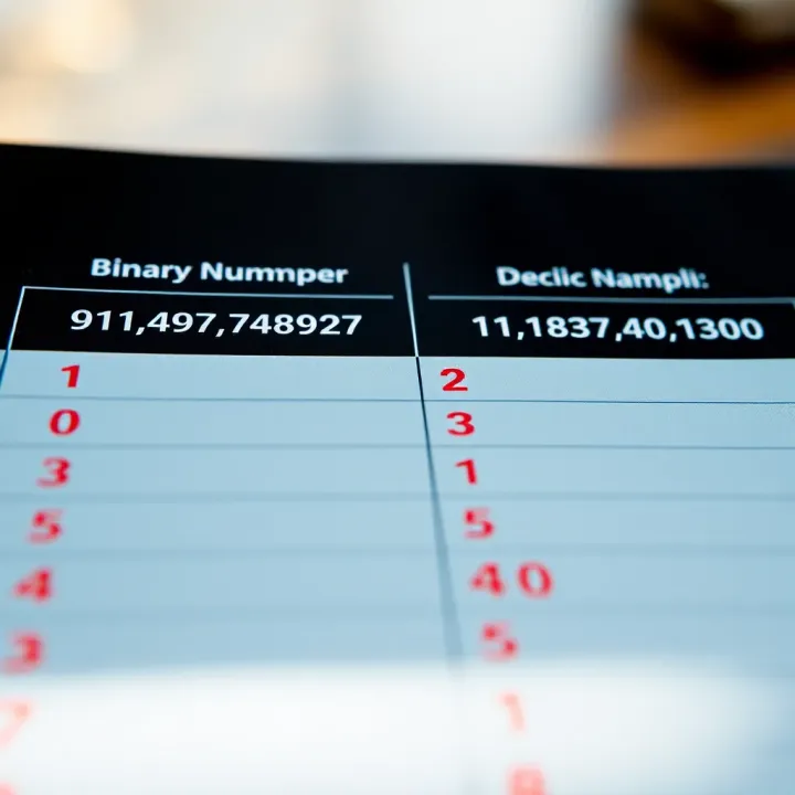 Visual comparison chart showing binary and decimal number systems with conversion examples
