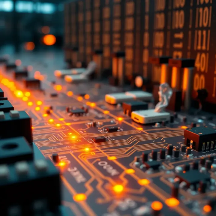 Illustration of binary operations with logic gates and digital circuits