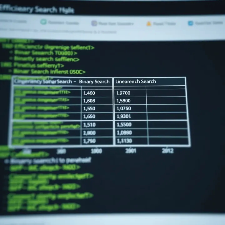Comparison chart showing efficiency differences between binary search and linear search methods