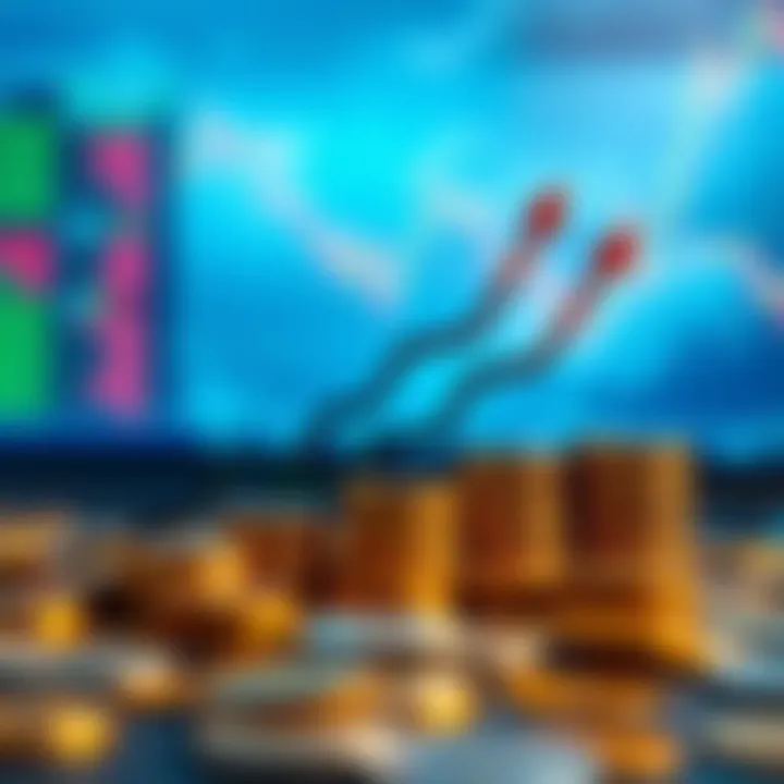 Illustration of financial growth with coins and upward graphs symbolizing low deposit trading benefits