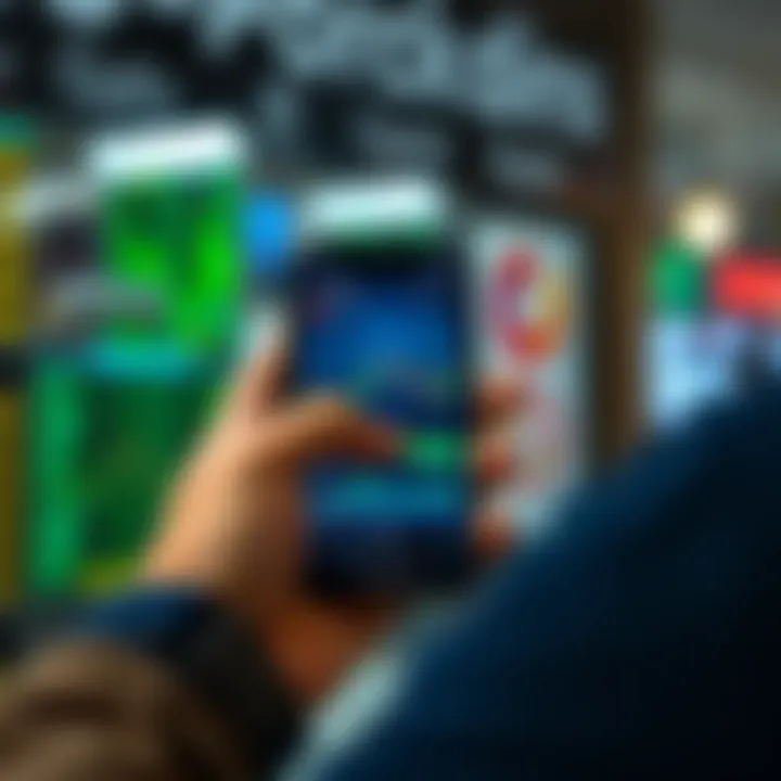 User interacting with a modern stock trading app interface on a smartphone showing stock charts and analytics
