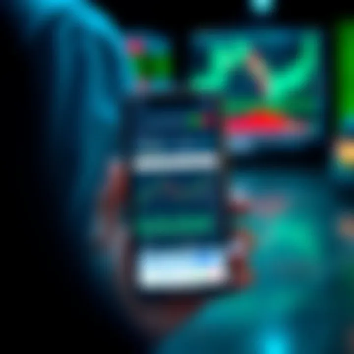 Mobile device displaying an interactive stock market trading interface with virtual currency