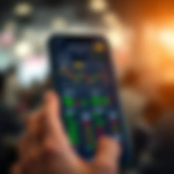 Smartphone displaying commodity trading app with market charts and data