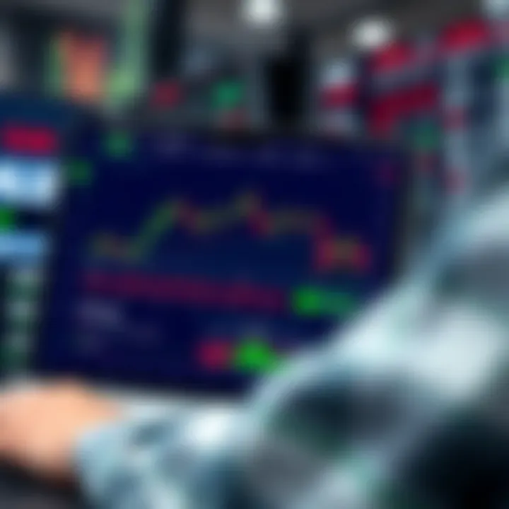 User interface of a paper trading app showing stock market simulation charts and trading options