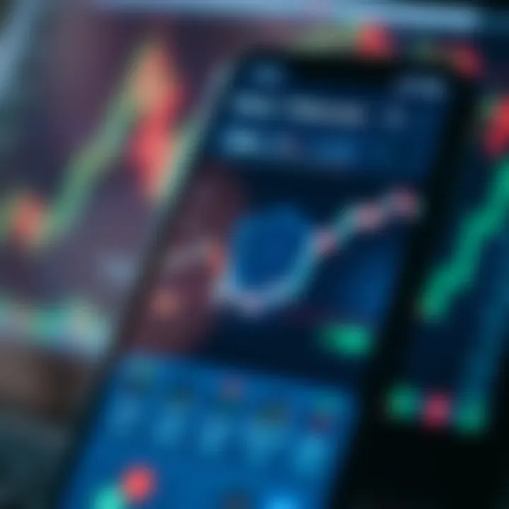 Mobile phone displaying a secure trading app interface with stock market charts and a shield icon symbolizing security