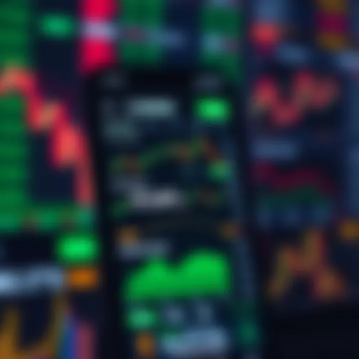 Mobile screen showing various stock market charts and trading options on a low brokerage app interface