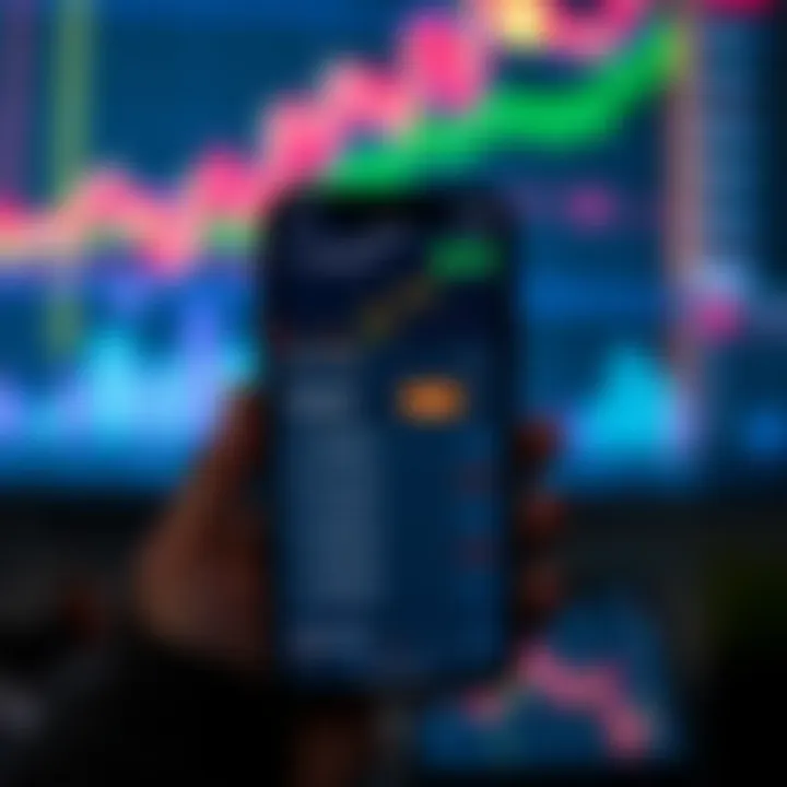 Smartphone displaying a trading app interface with stock charts and deposit options