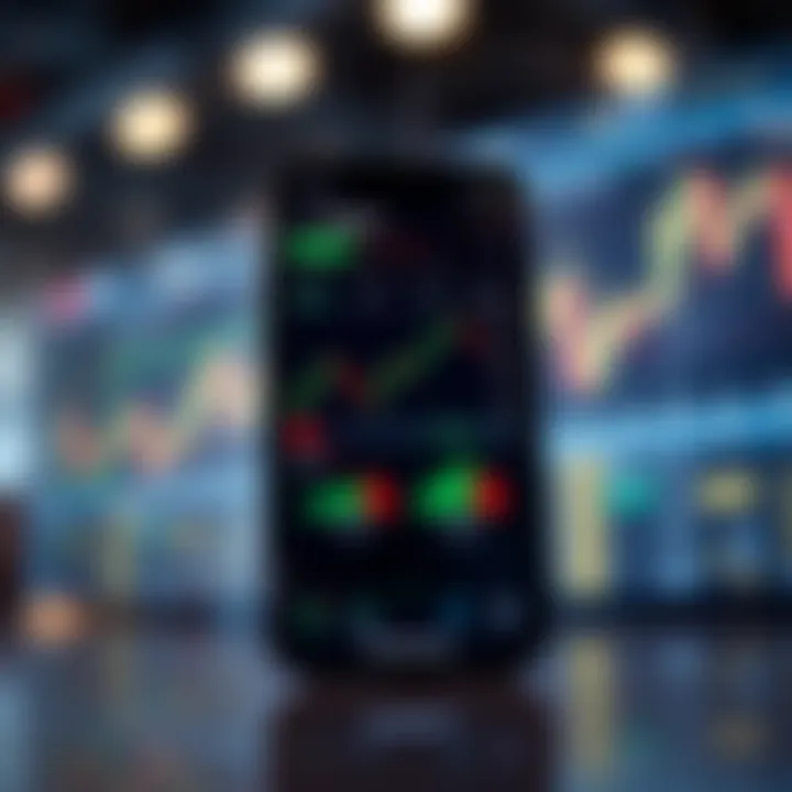 User Interface of a Low Deposit Trading Application Mobile device displaying a trading app interface with charts and graphs