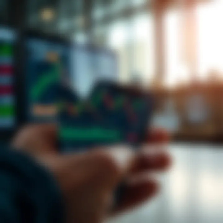 Secure digital interface displaying stock market charts and trading options on a mobile device