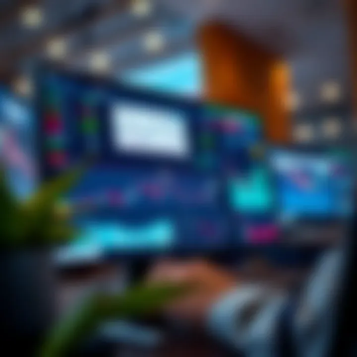 Interface showing online paper trading platform with stock charts and virtual portfolio performance