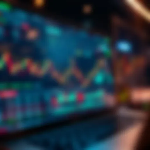 Illustration of a digital forex trading course interface with charts, graphs, and educational content