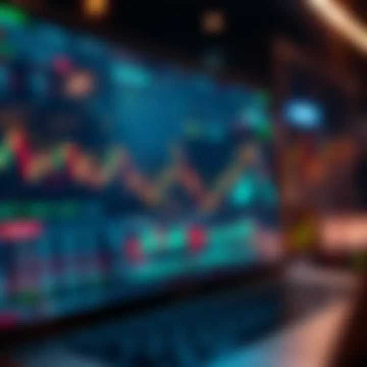 Illustration of a digital forex trading course interface with charts, graphs, and educational content