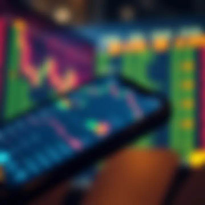 User interface showcasing real-time stock market charts and trading options on a mobile device