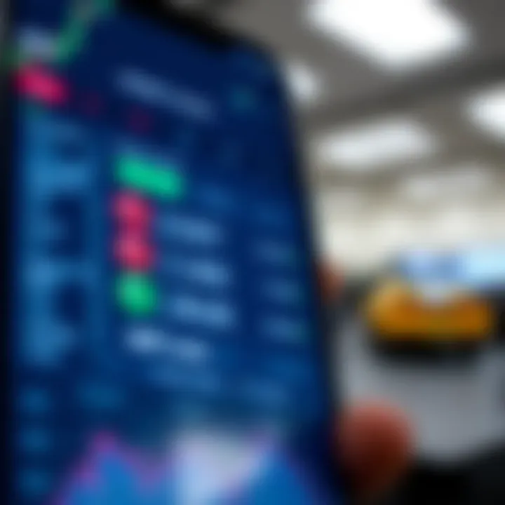 User interface displaying various trading options and market data on a smartphone screen