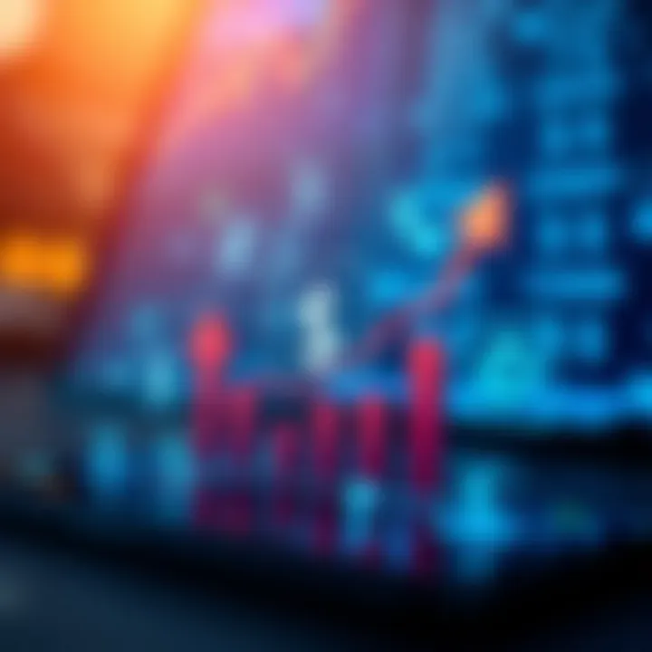 Illustration of digital financial icons representing trading apps with currency symbols and upward growth indicators