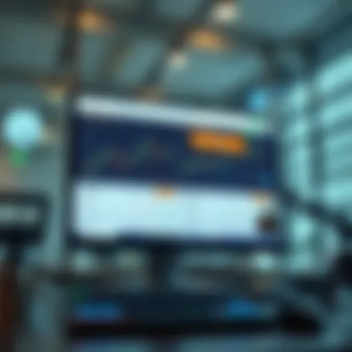 Illustration of a computer screen displaying an intuitive online paper trading platform interface with stock charts and virtual trading options