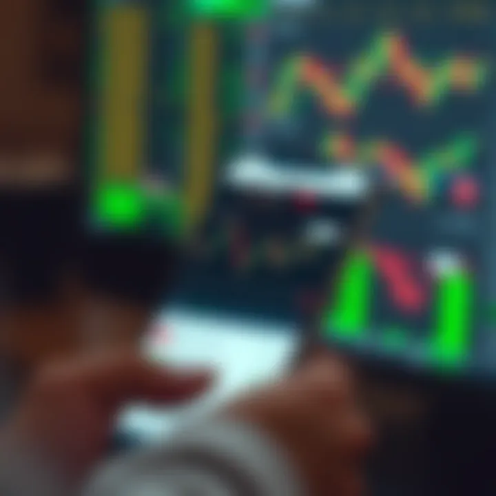 Mobile device displaying a forex trading app interface with currency charts and trading options