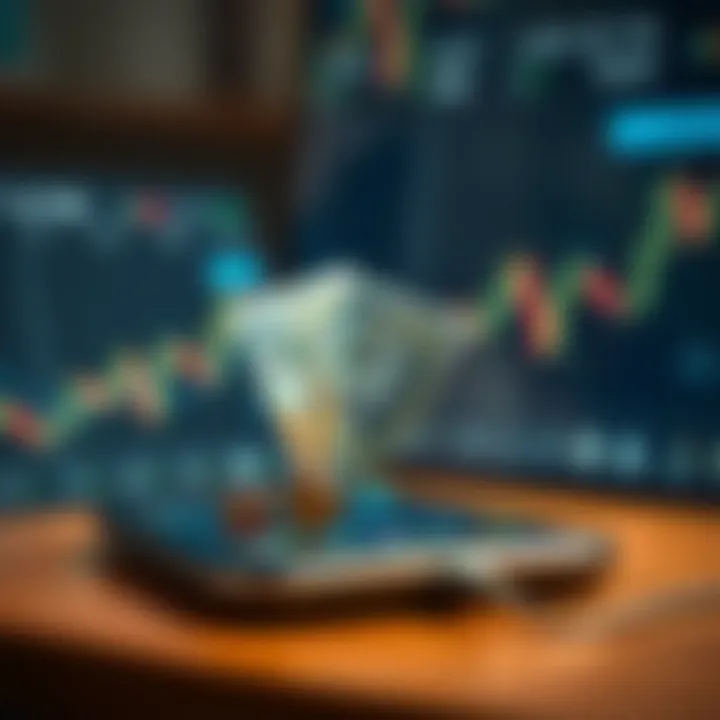 Illustration of micro-investing concept showing small currency notes entering a digital investment platform