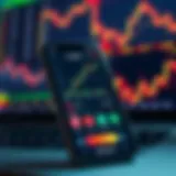 Mobile phone displaying various financial charts and stock market data with Indian currency symbols