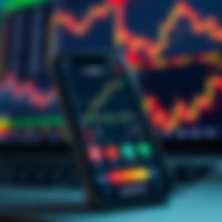 Mobile phone displaying various financial charts and stock market data with Indian currency symbols