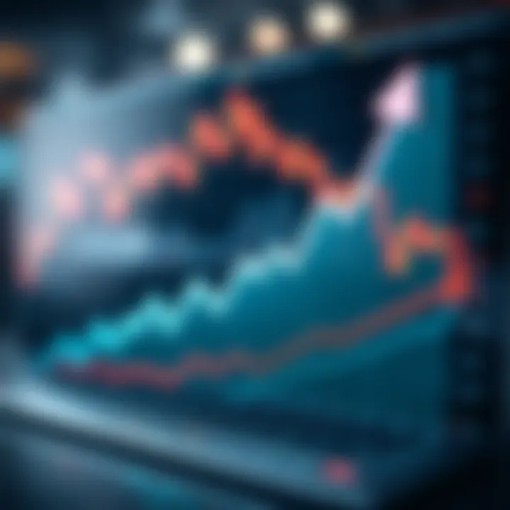 Simulated Stock Market Growth Trends in Paper Trading Graph showing growth trends with upward arrows representing stock market simulation