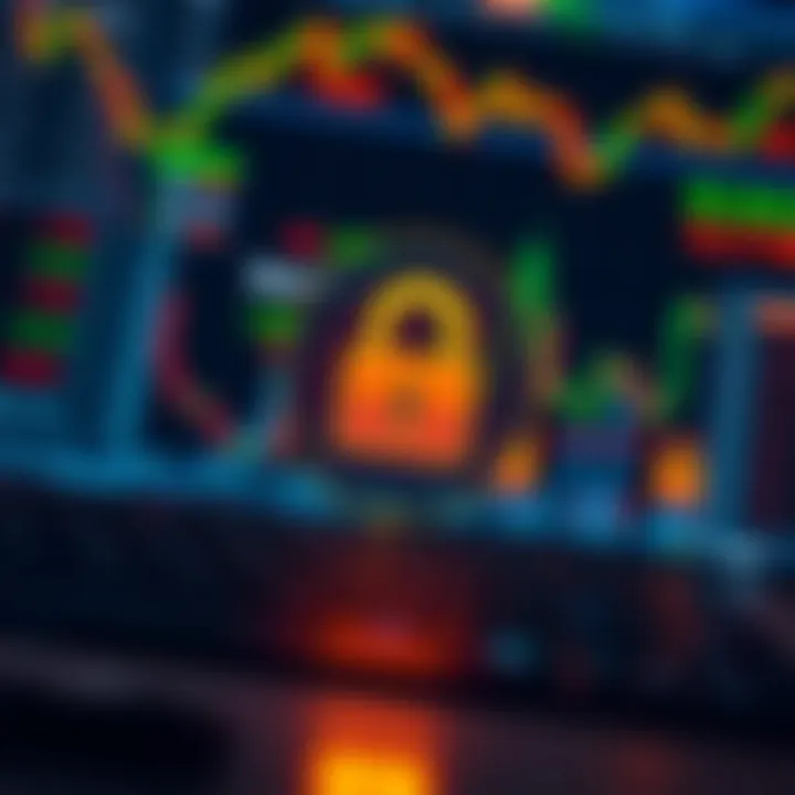 Conceptual illustration of a secure forex trading environment with graphical data and digital lock symbols