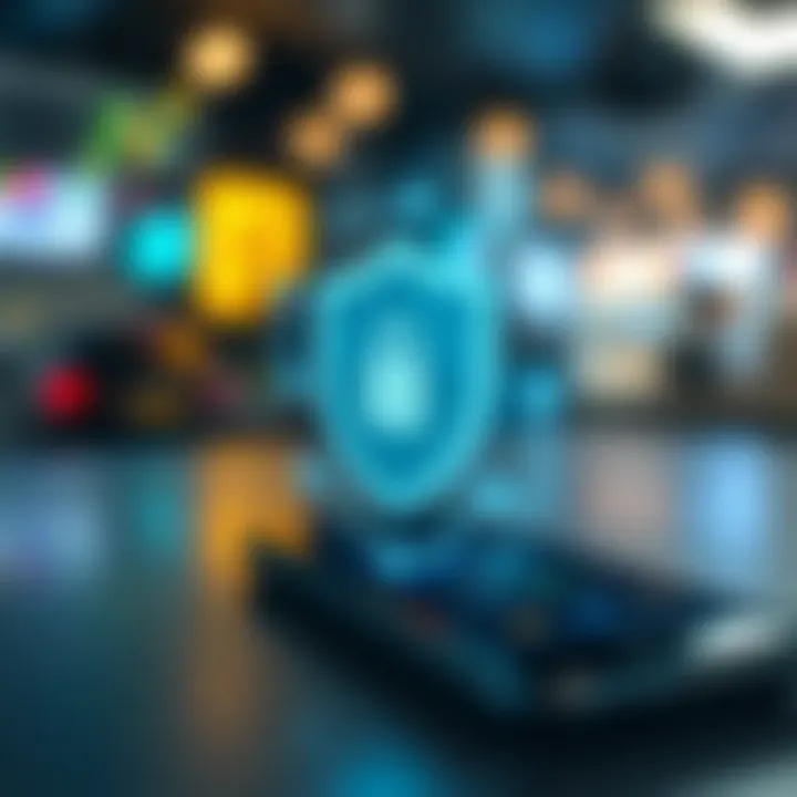 Robust Security Features in Trading Applications Secure digital shield symbol overlaid on a smartphone representing strong security features in trading applications