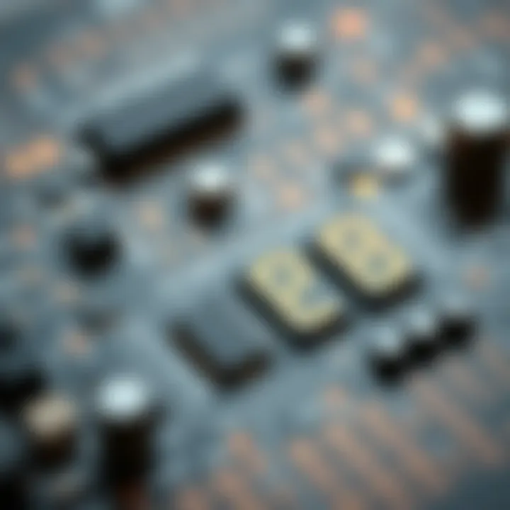 Conceptual illustration of a binary arithmetic calculator circuit board with integrated chips and binary digits