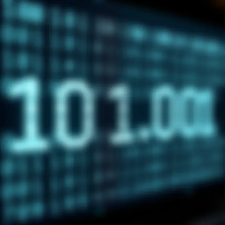Visual representation of binary digits forming computer code with digital background
