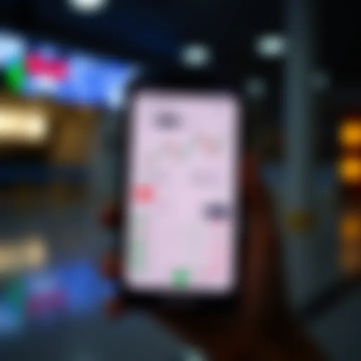 Mobile device displaying a secure and user-friendly interface of an Indian trading application with charts and transaction options