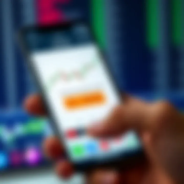 Smartphone displaying a stock trading app interface with charts and no brokerage fee notification