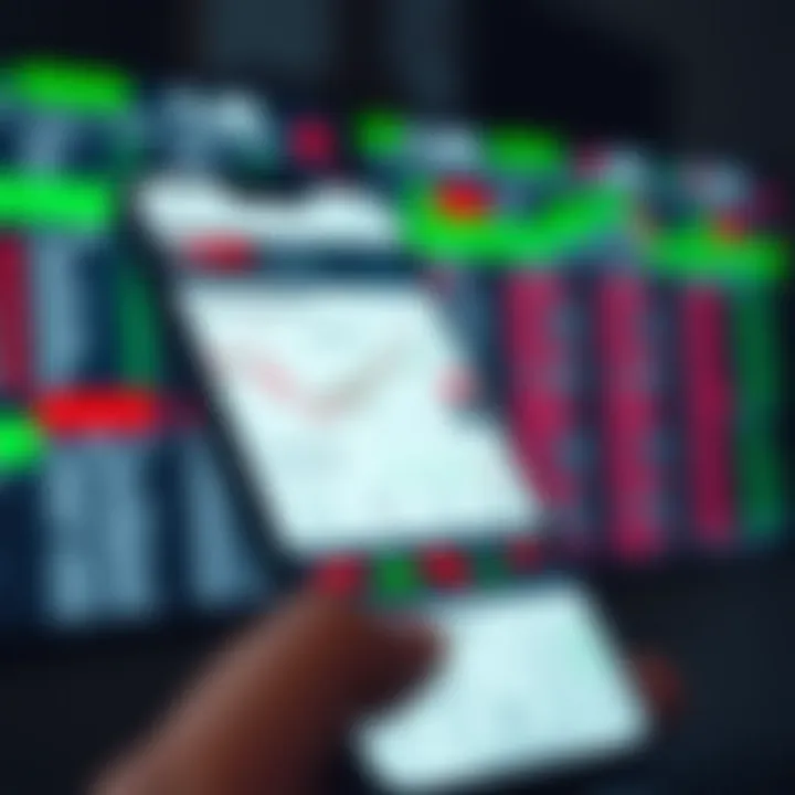 Mobile phone screen displaying stock market charts and zero brokerage trading app interface
