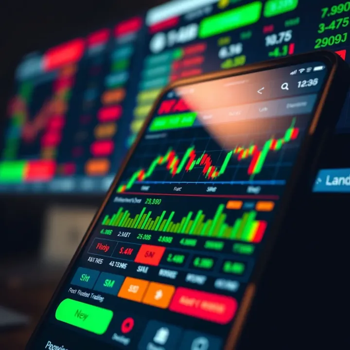 User interface of a trading app displaying stock charts and market data