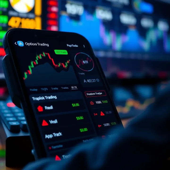 User interface of an option trading app showing trading options, security features, and user experience elements