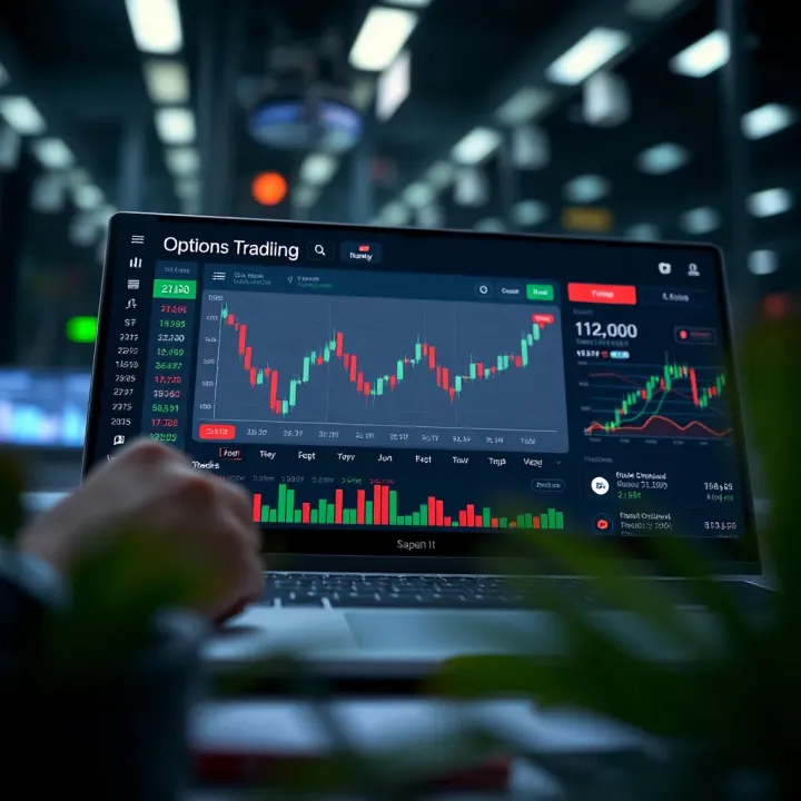 User interface of a paper trading app showing options trading dashboard with charts and trade options