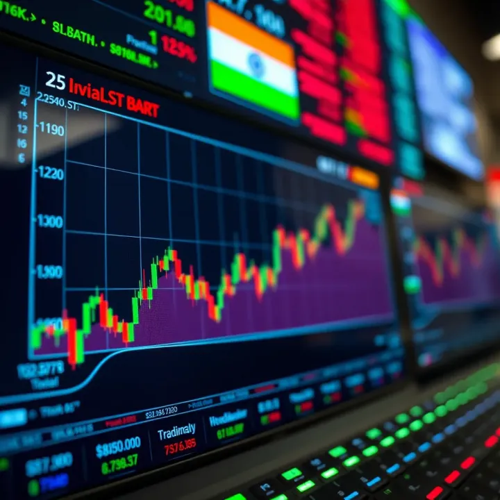 Graph showing currency exchange trends on a digital trading platform with Indian flag colors