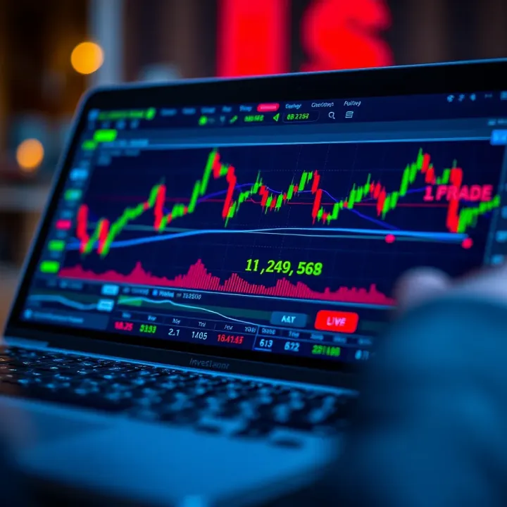 Forex Trading Charts with Regulatory Indicators in India Close-up of a laptop screen displaying forex trading charts and regulatory compliance symbols