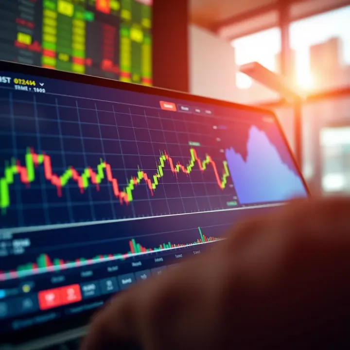 Graph showing simulated stock market trading performance on a digital platform