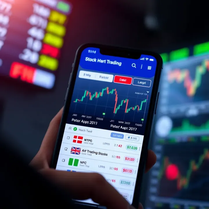 Mobile phone displaying user-friendly stock trading app interface with charts and options