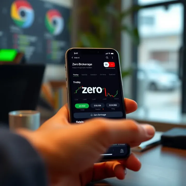 Mobile screen displaying a user-friendly trading app interface with zero brokerage highlighted