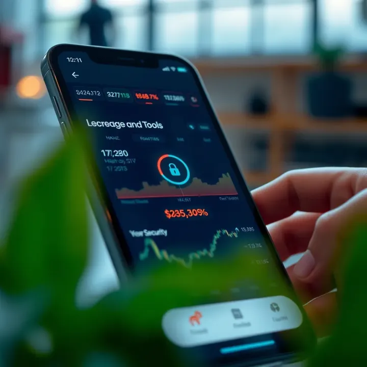 User interface of a trading app highlighting key features like security and tools