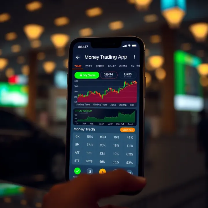 Mobile screen showing a user-friendly money trading application interface with charts and investment options