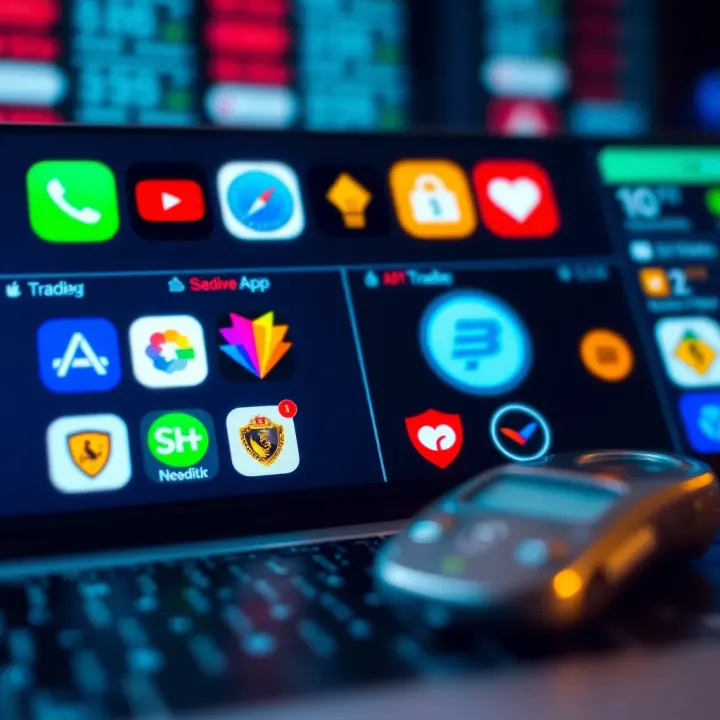 Comparing Trading Apps with Focus on Security Comparison of popular trading app logos with icons representing safety features and investment protection