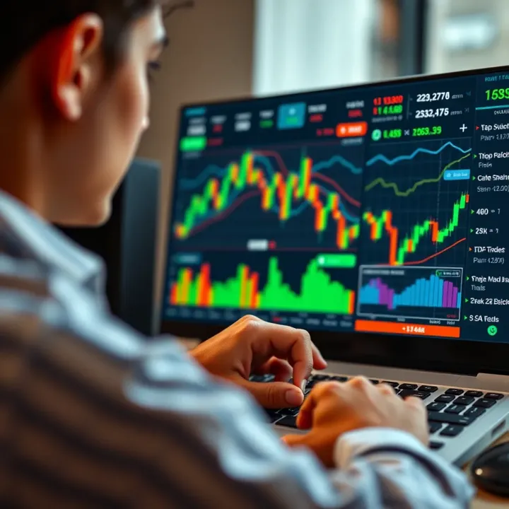 Comparing Features of Leading Paper Trading Websites User interacting with virtual trading dashboard featuring graphs and portfolio statistics