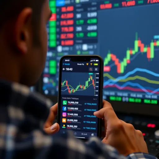 Mobile Trading Application Interface with Stock Charts User interface displaying trading options and stock charts on a mobile trading application