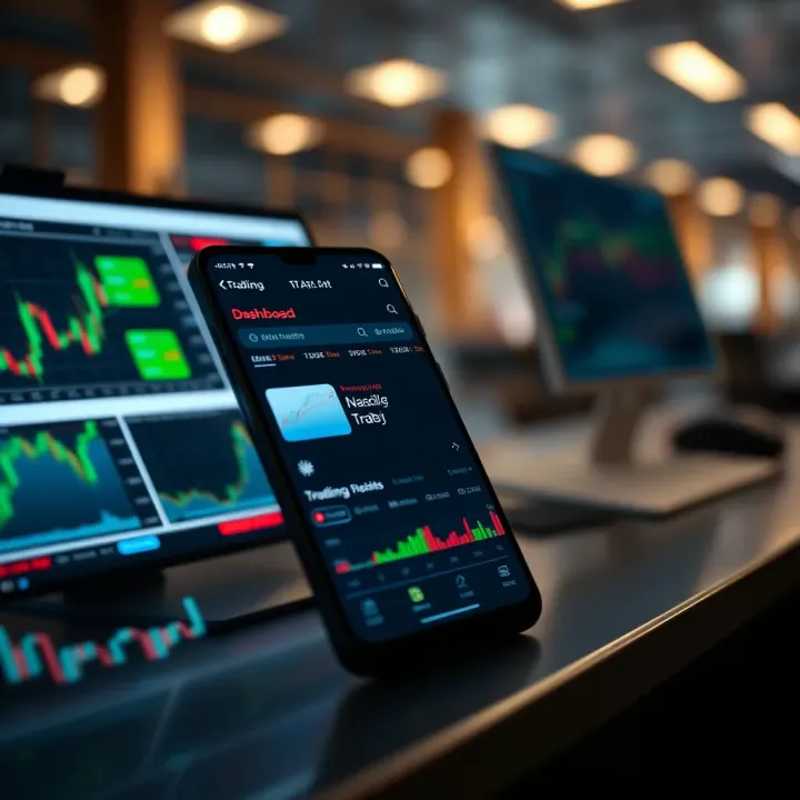 Mobile device displaying a comprehensive trading dashboard highlighting key features and analytics